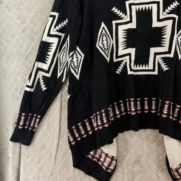 Allie & Rob Womens M Cardigan Sweater Black Aztec Print Geometric Open Front - Picture 14 of 16